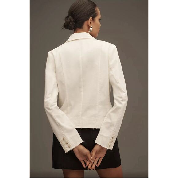 Anthropologie Pilcro Double Breasted Crop Fray Hem Blazer in Cream X-Large NWT - Picture 4 of 8